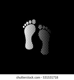 footprint - white vector icon;  halftone illustration