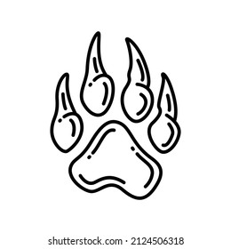 Footprints Of A Big Cat. Paw Tiger In Line Art Design
