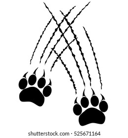Footprints of a big cat paws. Panther or tiger traces. Vector 