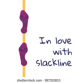 Footprints of a boot with heart left on the slackline as a romantic message to favorite kind of sport