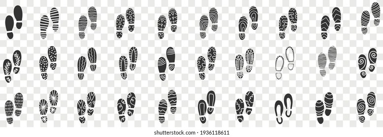 Footprints of boots doodle set