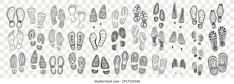 Footprints of boots and foot doodle set