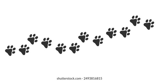 Footprints of cat. Silhouette.Trekking route. Cat paw. Prints.Vector isolated on white background