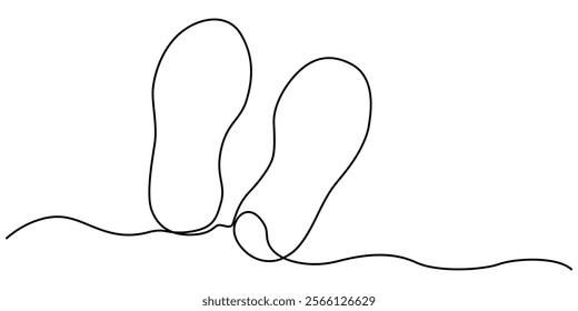 Footprints caused by executive shoes Travel concept. vector illustration, Footprints caused vector continuouse one line drawing, Footprints Black Stroke Linear Icon, Foot Print Drawing.