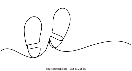 Footprints caused by executive shoes Travel concept. vector illustration, Footprints caused vector continuouse one line drawing, Footprints Black Stroke Linear Icon, Foot Print Drawing.