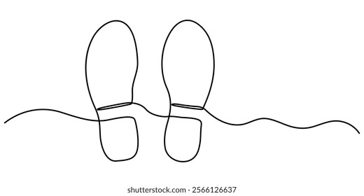 Footprints caused by executive shoes Travel concept. vector illustration, Footprints caused vector continuouse one line drawing, Footprints Black Stroke Linear Icon, Foot Print Drawing.