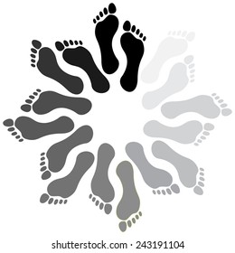 Footprints in a circle, illustration
