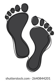 Footprints in continuous line drawing on a white background.