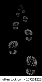 The footprints of the departing into the distance beyond the horizon of man. Isolated signs on black background. Abstract vector illustration