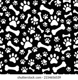 footprints, dog paw bones seamless pattern vector wallpaper background