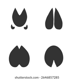 Pegadas de animais de criação. Vestígios de uma cabra, porco, camelo, cavalo sobre fundo branco.  Faixas de animais de silhueta em cinza. Paw Print para o seu projeto. Ilustração vetorial. EPS10