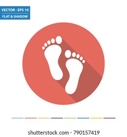 Footprints flat icon with long shadow. Vector Illustration.