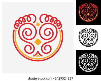 Footprints, Foot Steps of Goddess Laxui Maa Durga Charan in Mandala Rangoli Pattern Vector Graphic Creative Conceptual MInimalistic rhythmic style Illustration in Yellow Red Black and White Border