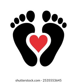 footprints with heart icon illustration