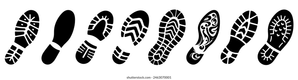 Footprints human shoes icon. Set of footprint silhouettes. Human footsteps icon. Vector illustration