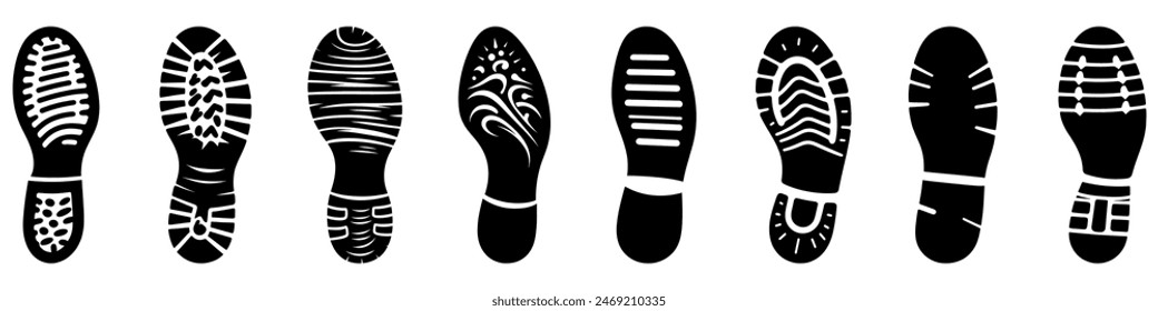 Footprints human shoes icon. Set of footprint silhouettes. Human footsteps icon.