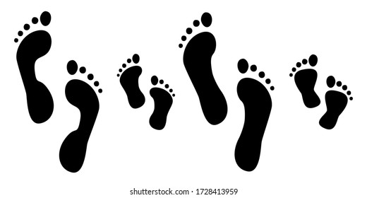 Footprints human silhouette, vector set, isolated on white background. Vector illustration.