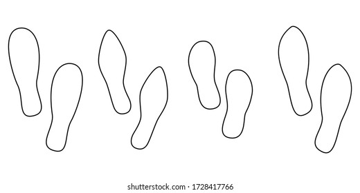 Footprints human silhouette, vector set, isolated on white background. Vector illustration.