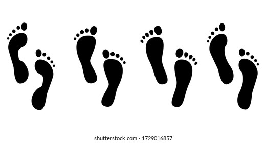 Footprints human silhouette, vector set, isolated on white background. Vector illustration.