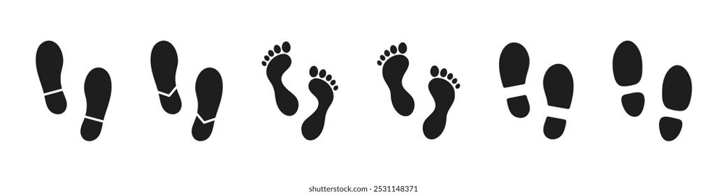 Footprints icon set. Human footprint symbol, logo. Vector.