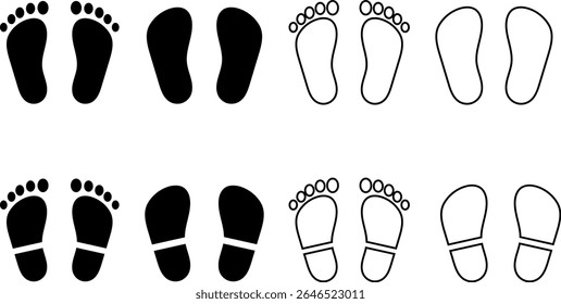 ícone de pegadas definido. Caminhos de pegadas de etapa. footstep imprime o símbolo de etapas. Coleção de ícones de impressão do pé. representando símbolos ambulantes
