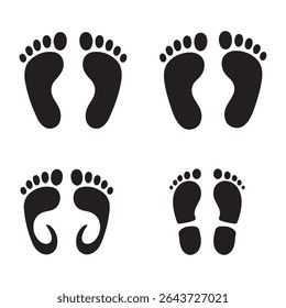 Footprints icon set. Vector art. Human footprints on transparent background. Human traces, track, shoe, tracking, sole, shoeprints - stock vector and PNG.