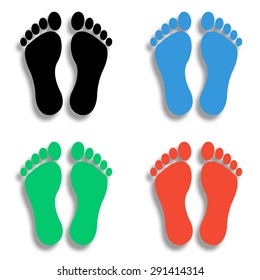 footprints icon with shadow - colored vector set
