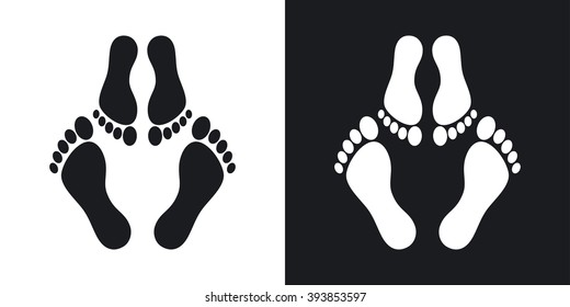 Footprints icon, stock vector. Two-tone version on black and white background