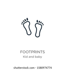 Footprints icon. Thin linear footprints outline icon isolated on white background from kid and baby collection. Line vector sign, symbol for web and mobile