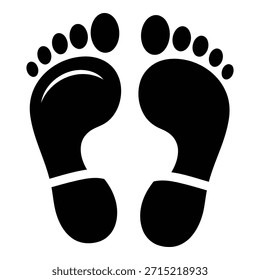 Pegadas Icon Vetor Illustration, Human Footstep Silhouette, Barefoot Steps Symbol, Walking Path Concept, Preto e Branco Design Mínimo