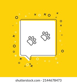 Footprints icon in white speech bubble with decorative elements on a yellow background. Modern graphic announcement with thin line symbol. Vector illustration EPS 10