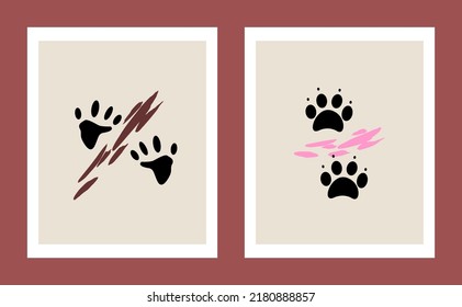 footprints like animals and bears isolated beige color