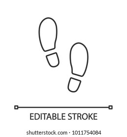 Footprints linear icon. Footsteps. Thin line illustration. Evidence. Contour symbol. Vector isolated outline drawing. Editable stroke