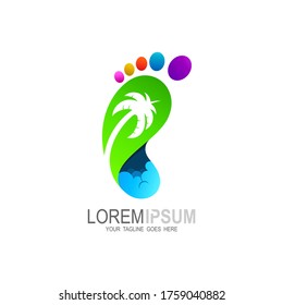 Footprints logo, Holiday icon template, Logo footprints with natural scenery