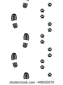 Footprints of man and dog, seamless vector wallpaper