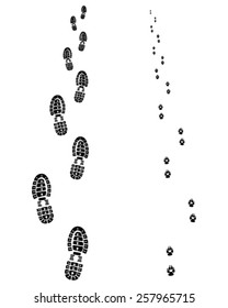 Footprints of man and dog, vector
