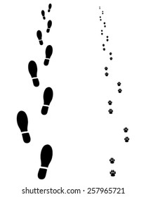 Footprints of man and dog, vector