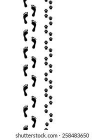 Footprints of man and dog, vector 
