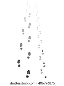 Footprints of man and dog, vector