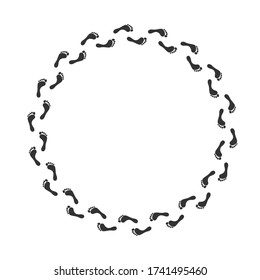 Huella a un hombre caminando en un icono gráfico circular. Marco redondo de senderos de un hombre. Firma aislada en el fondo blanco. Ilustración del vector