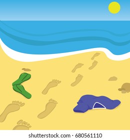 Footprints on the beach, vector illustration