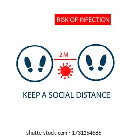 Footprints on the floor at a safe distance. Keep a social distance. Vector illustration