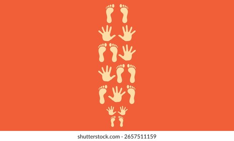 Footprints on the orange background. Vector illustration for your design.