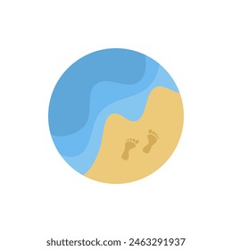 Footprints on sandy beach with ocean waves in the shape of a circle