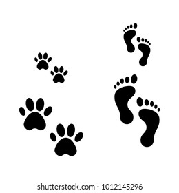 Footprints people and animals. Big and small footprints