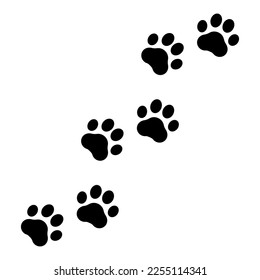 Huellas para mascotas, perros o gatos. Las mascotas se imprimen. Camina por la garra. La forma de silueta negra se aleja sobre un fondo blanco. Diseñar perros para caminar, gatos para imprimir. La huella animal gira a la derecha. Ilustración del vector