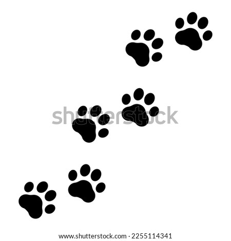 Footprints for pet, dog or cat. Pets print. Walks paw. Black silhouette shape steps isolated on white background. Design walking dogs, cats for prints. Animal pawprint turn right. Vector illustration