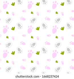 Footprints rabbit vector seamless pattern on white background Fun childish animal design element for decoration, wallpaper, print, paper, wrapping, web.
