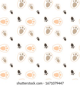 Footprints rabbit vector seamless pattern on white background Fun childish animal design element for decoration, wallpaper, print, paper, wrapping, web.