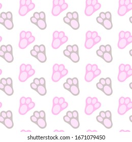 Footprints rabbit vector seamless pattern on white background Fun childish animal design element for decoration, wallpaper, print, paper, wrapping, web.